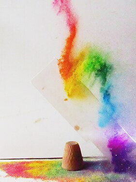 formation of Rainbow colors on splashing colored powders