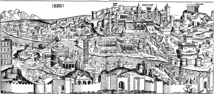 Roma nel 1493 in una xilografia di Hartmann Schedel