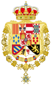 Royal Greater Coat of Arms of Spain (1761-1868 and 1874-1931) Version with Golden Fleece and Order of Charles III Collars.svg