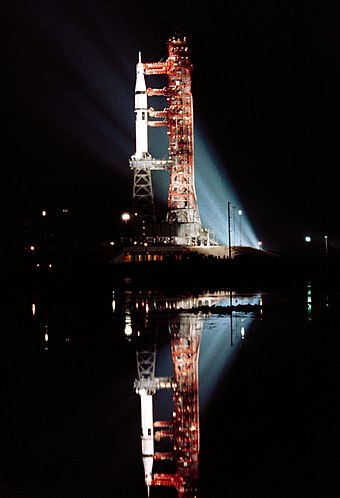 Skylab 3's Saturn IB at night, July 1973