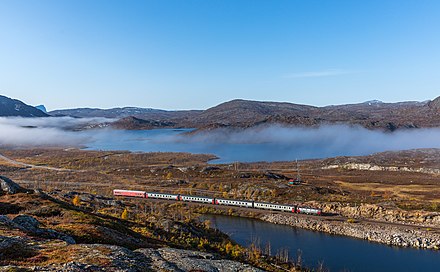 Train between Kiruna and Narvik through the uplands near the border.