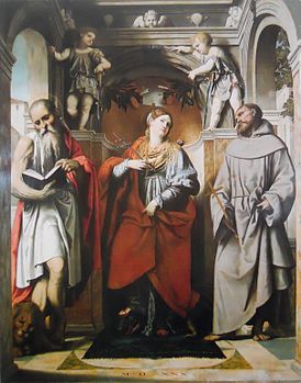 Santa Margherita d'Antiochia entre les Saints Jérôme et Saint François d'Assise.jpg