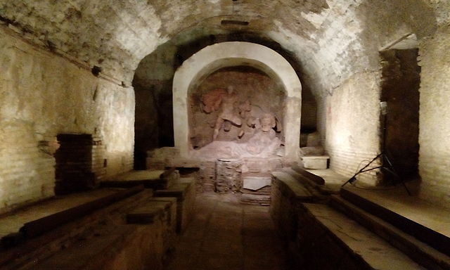 Inside the Mithraeum of Santa Prisca, Rome.