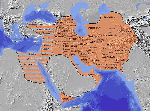 The Sasanian Empire at its greatest extent c. 620, under Khosrow II