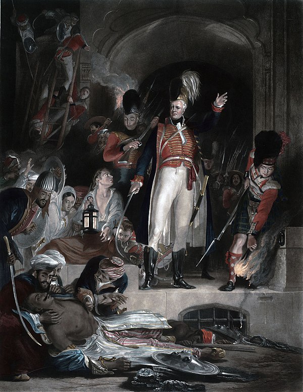 Baird discovered the body of Tipu Sultan after storming Seringapatam. Engraved from an 1839 painting by David Wilkie.