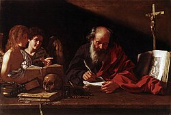 Saint Jerome visited by angels by Bartolomeo Cavarozzi