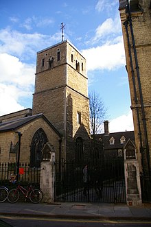 St Bene't's Church with its Saxon tower viewed from Bene't Street. To the right, one can see the passage leading into Corpus. St Bene't's Church - geograph.org.uk - 732864.jpg