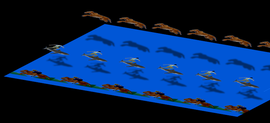 This picture illustrates how 3D shapes from an autostereogram "emerge" from the background plane, when the autostereogram is viewed with proper eye divergence. Stereogram Tut Side View.png