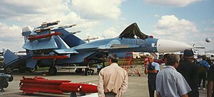 Су-33 со сложенным крылом и ГО на выставке