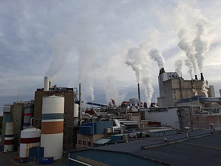 A factory in Sweden releases pollution into the air.