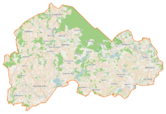 Mapa konturowa gminy Szemud, po prawej nieco na dole znajduje się punkt z opisem „Kielno”