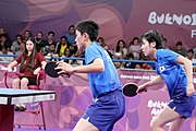 Deutsch: Tischtennis bei den Olympischen Jugendspielen 2018; Tag 9, 15. Oktober 2018; Mixed, Finale, Mixed-Doppel – Miu Hirano & Tomokazu Harimoto (JPN) gegen Sun Yingsha & Wang Chuqin (CHN) 1:3 English: Table tennis at the 2018 Summer Youth Olympics at 15 October 2018 – Mixed Final, Mixed-Double – Miu Hirano & Tomokazu Harimoto (JPN) Vs Sun Yingsha & Wang Chuqin (CHN) 1:3