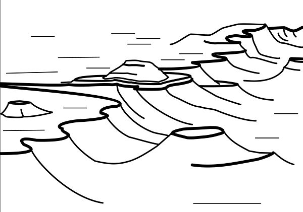 This is a stylized illustration of the Southern African Great Escarpment, based particularly on its appearance in the Great Karoo, where thick erosion