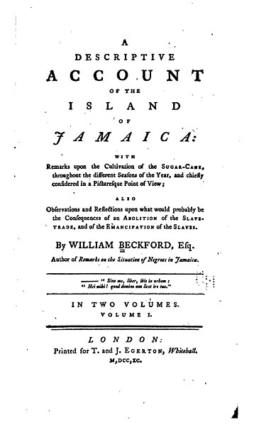 File:Title page beckford a descriptive account of the island of jamaica volume 1 1790.jpg