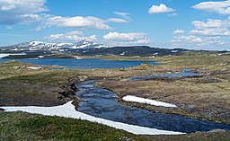 Tsiekkimjávrre och jokken från Unna Duottarjávrre - vy mot norr.