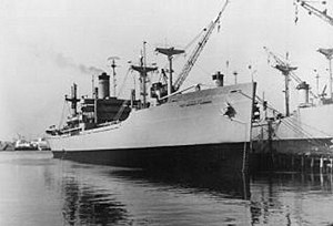 USNS Archer T. Gammon (T-AK-243) moored pierside, date and location unknown.