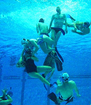 Defensive tackle during an underwater rugby match in Sydney, Australia UWR tackle in Sydney.jpg
