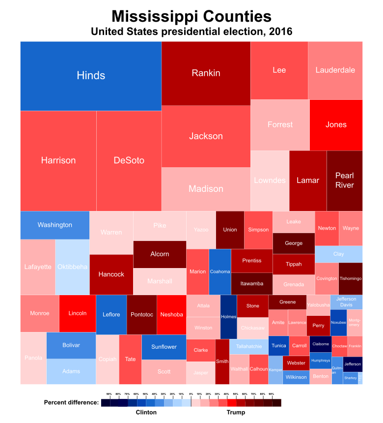 Treemap of the popular vote by county.