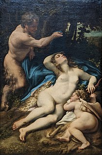 <i>Venus and Cupid with a Satyr</i> Painting by Antonio da Correggio