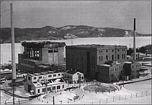 ZEEP (left), NRX (right) and NRU (back) reactors at Chalk River, 1954 ZEEP.jpg