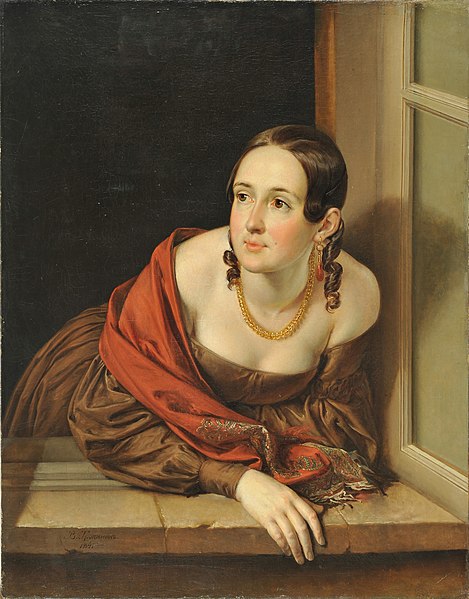File:Тропинин В.А. "Женщина в окне (Казначейша)". 1841.JPG