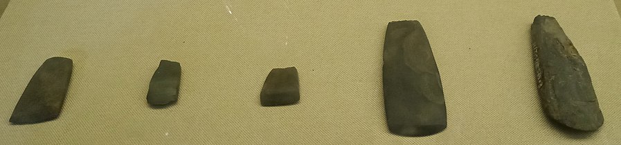 金梭島及鹿鵝山採集的石錛，大理市博物館藏