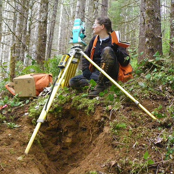 A surveyor using a total station