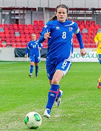 Icelandic footballer Katrín Jónsdóttir playing an international friendly against Sweden at Myresjöhus Arena in Växjö, 6 April 2013.