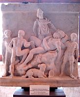 3rd century sarcophagus relief at Catania, regarded as a simplified version of the Sperlonga group, or its model.