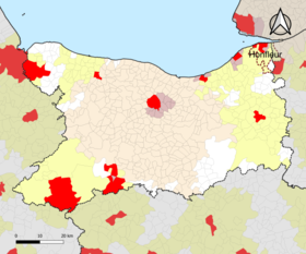 Ubicación del área de atracción de Honfleur en el departamento de Calvados.