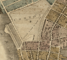 Detail of 1814 map of Boston, showing Central Burying Ground