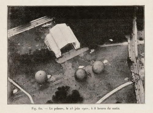 Aerial view of 1900 Olympic ballooning venue at Le Parc d'aerostation, Paris