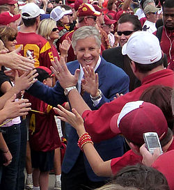 Carroll leads his team through the "Trojan Walk", a tradition he started at USC in 2001. 2008-1101-USC-PeteCarroll1.jpg