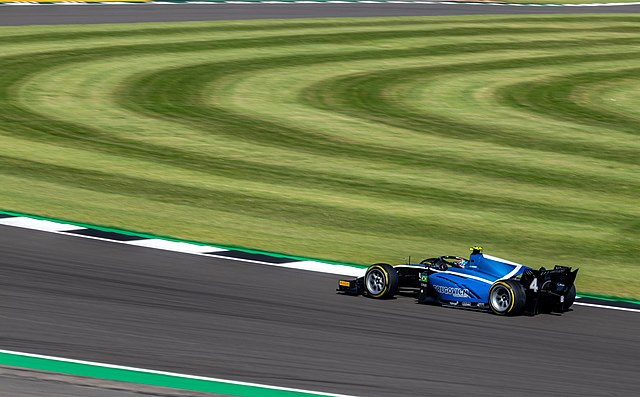 Drugovich driving the Dallara F2 2018 at the 2021 Silverstone Formula 2 round.