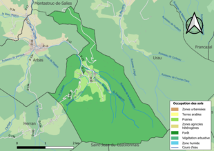 Barevná mapa znázorňující využití půdy.