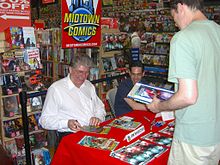 Shooter and Dennis Calero at a signing for Dark Horse's Doctor Solar, Man of the Atom at Midtown Comics Times Square, July 17, 2010 7.17.10ShooterCaleroByLuigiNovi13.jpg