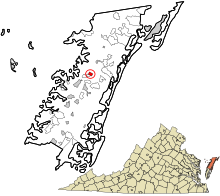 Accomack County Virginia sisälsi ja rekisteröimättömät alueet Parksley highlighted.svg