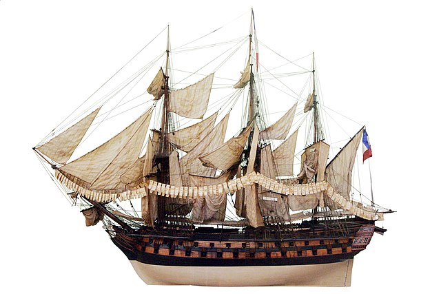 Scale model of Achille, a typical French seventy-four of the Téméraire class at the beginning of the 19th century.