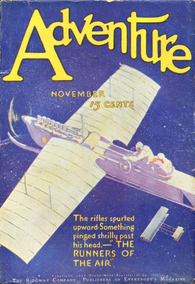 Roberts's "Runners of the Air" was the cover story for the November 1911 issue of Adventure