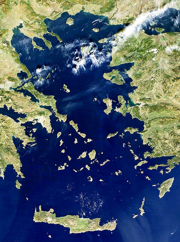 Satellite view of the Aegean Sea and Islands