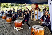 Bilder vom Zelt Musik Festival 2023 in Freiburg im Breisgau:Akaishi Daiko Freiburg e. V. ein Taiko () Gruppe bei ihrem Auftritt am 15.07.2023