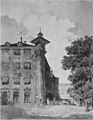 Alte Kanzlei mit dem Alten Wasserturm (später Merkursäule),1860. Hinten: Kronprinzenpalais.