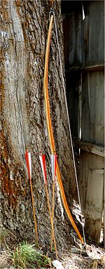 A modern replica of an English longbow. Arc long anglais.jpg
