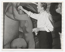 Eric Mose works on a Federal Art Project mural for the "Old Lincoln Hospital" in 1938 Archives of American Art - Eric Mose - 2869.jpg