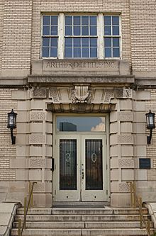 Entrance to 30 Memorial Drive ADL building Arthur D Little Building detail.jpg