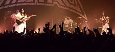 During the concert, the Kami Band, which plays all music live for Babymetal on the tour, has opportunities for jam sessions without the three members onstage, in between some songs. Babymetal backing band Kami band at Danforth Music Hall on May 12, 2015 (cropped).jpg