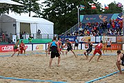 Deutsch: Beachhandball Europameisterschaften 2019 (Beach handball Euro); Tag 6: 7. Juli 2019 – Spiel um Platz Drei, Männer, Ungarn-Russland 2:0 (26:20, 23:22) English: Beach handball Euro; Day 6: 7 July 2019 – Men's Bronze Medal Match – Hungary-Russia 2:0 (26:20, 23:22)