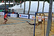 Deutsch: Beachhandball Europameisterschaften 2019 (Beach handball Euro); Tag 2: 3. Juli 2019 – Männer, Vorrunde Gruppe A, Türkei-Spanien 0:2 (16:23, 20:29) English: Beach handball Euro; Day 2: 3 July 2019 – Men Preliminary Round Group A – Turkey-Spain 0:2 (16:23, 20:29)