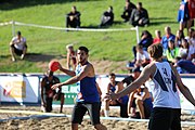 Deutsch: Beachhandball Europameisterschaften 2019 (Beach handball Euro); Tag 4: 5. Juli 2019 – Männer, Viertelfinale, Dänemark-Frankreich 2:0 (19:14, 12:10) English: Beach handball Euro; Day 4: 5 July 2019 – Quarter Final Men – Denmark-France 2:0 (19:14, 12:10)