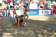 Deutsch: Beachhandball Europameisterschaften 2019 (Beach handball Euro); Tag 4: 5. Juli 2019 – Frauen, Viertelfinale, Spanien-Ungarn 1:2 (14:16, 26:16, 2:5) English: Beach handball Euro; Day 4: 5 July 2019 – Quarter Final Women – Spain-Hungary 1:2 (14:16, 26:16, 2:5)